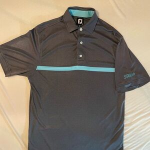 FootJoy Men's Grey Polo with Light Blue Stripe
